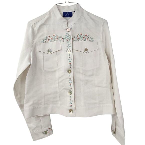 JH Collectibles Linen Blend Embroidered Western Button Down Top Womens Small S - Picture 1 of 7